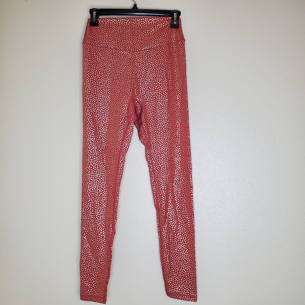 BuffBunny Collection Rosa Leggings - Rust Color with Gold Dots - Size Medium